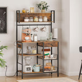HOOBRO Rustic Brown and Black 5-Tier Bakers Rack with Power Outlets, Microwave Stand, and Storage Baskets HOOBRO