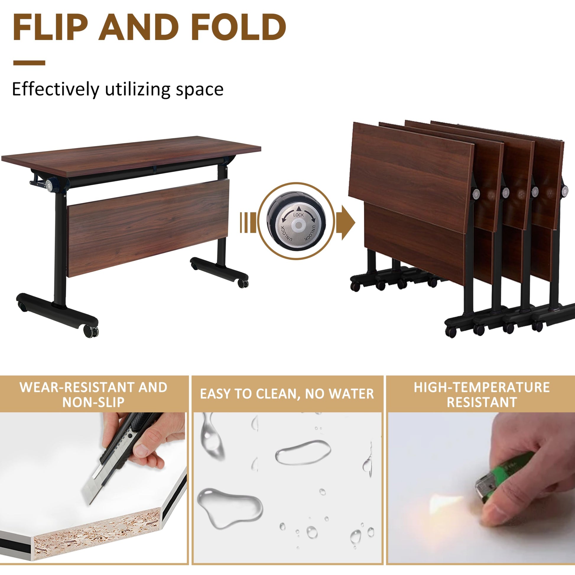 Conference Table, Folding Conference Room Tables With Flip-Top Design, With Caster Rectangular Modular Conference Room Table, for Office Conference Room Training Room 63x24x30in( WxDxH) 6PCS- - WoodArtSupply