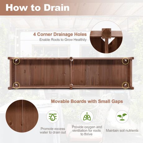 Giantex Wood Raised Garden Bed, Planting Bed with Corner Drainage, Non-Woven Liner for Growing Vegetables, Flowers, Herbs, Fruits, 91”x24”x16” Divisible Planter Box for Backyard, Garden, Lawn Giantex