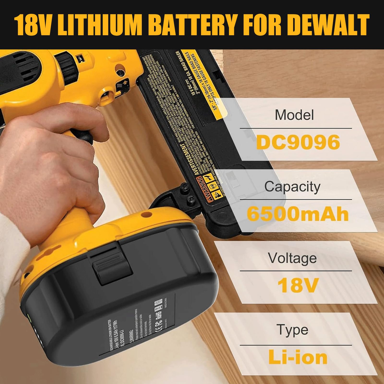 ANTRobut 2 Pack 6500mAh 18V Lithium Battery DC9096 Replacement for Dewalt 18V Battery XRP DC9099 DW9096 DW9098 DW9099 DW9095 Replacement 18 Volt Dewalt Batteries - WoodArtSupply