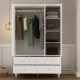 Homsee Wardrobe Armoire Wooden Closet with Mirror, 3 Doors, 5 Drawers, 4-Tier Storage Cubes and Hanging Rod for Bedroom, White (47.2”L x 20”W x 70.9”H) Homsee