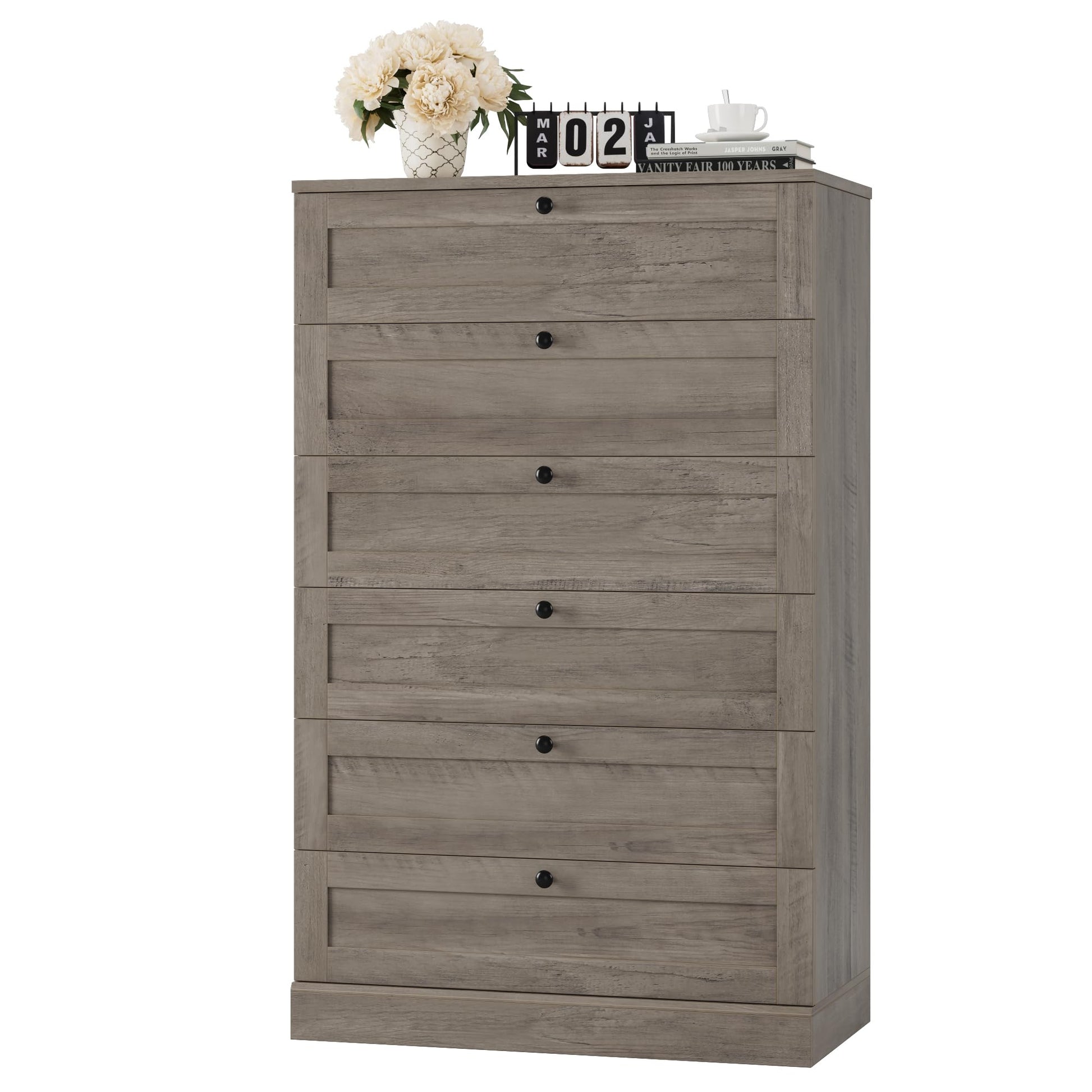 HOSTACK 6 Drawer Dresser for Bedroom, 52" Tall Dresser & Chest of Drawers, 29" W Wood Dresser Drawer Chest, Modern Vertical Dresser Storage Cabinet for Living Room, Entryway, Hallway - WoodArtSupply