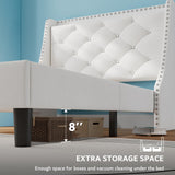 iPormis Velvet Twin Bed Frame with 16" Comfort Wingback & Charging Station, Upholstered Platform Bed with Button Tufted Storage Headboard, Solid Wood Slats Support, No Box Spring Needed, White iPormis