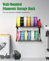 AHOWPD Wall Mount Filament Storage Rack- Wall Mount 3D Printer Filament Storage Rack 2 Tier Filament Spool Holders Racks, Heavy Duty Metal Shelf for PLA/ABS/TPU, Filaments Organzied (Black) AHOWPD