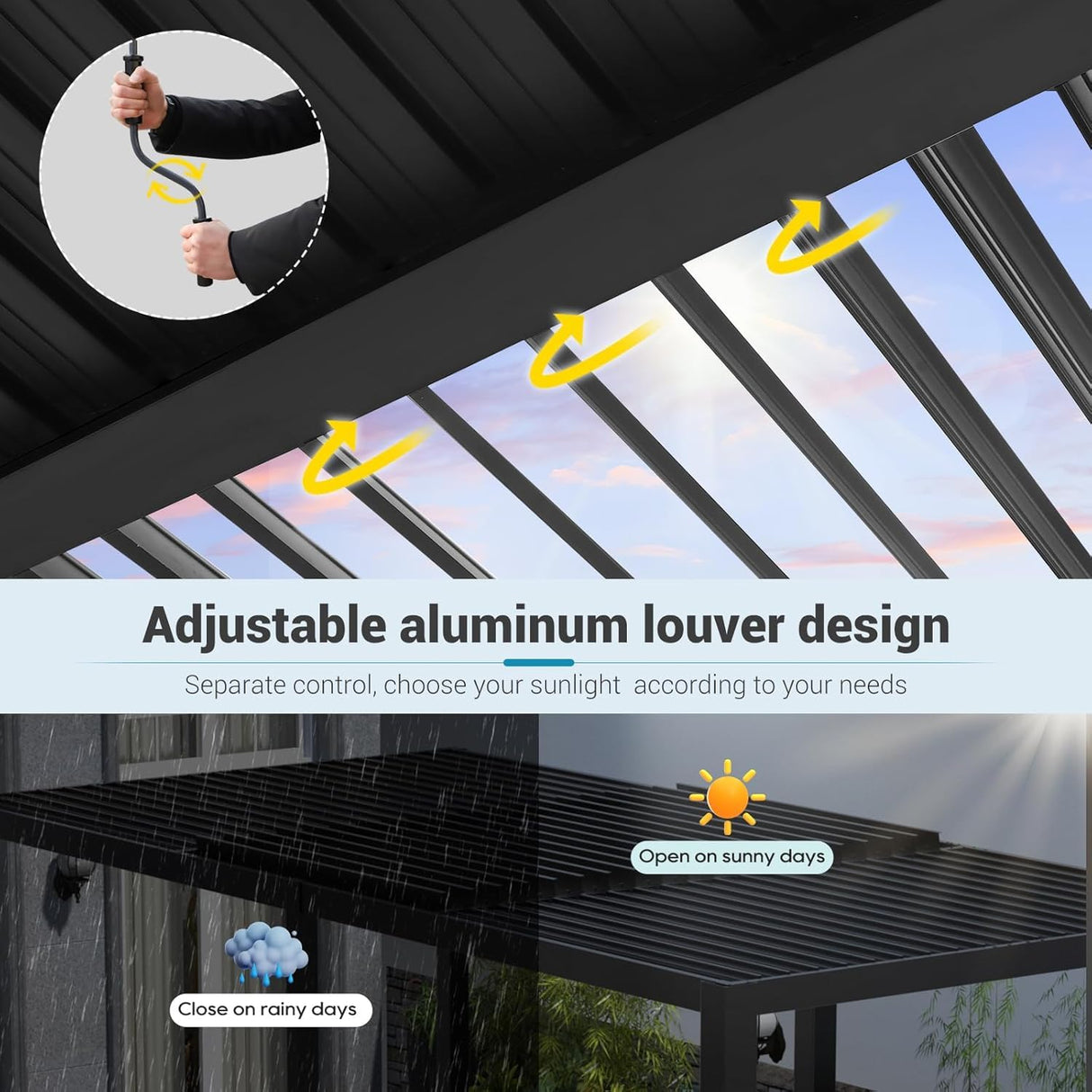 LVUYOYO Outdoor Louvered Pergola 10' x 20', Patio Aluminum Pergola with Adjustable Roof, Waterproof Metal Gazebo for Backyard, Garden, Deck (Black) LVUYOYO