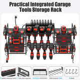 CCCEI Black Power Tools Organizers Wall Mount, Large Tools and Battery Storage Rack Charging Station. 8 Drill Holder, All Metal, Garage Utility Shelves with 6FT Power Strip. Gift for Men. CCCEI
