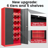 Letaya Metal Storage Cabinets with Lock, 71" Tall Locker Organizer Steel Cabinets, Adjustable Shelves 2 Doors for Home, Office, Warehouse,Garage,Industrial,Employee Lockers (Style B, Black Red) Letaya