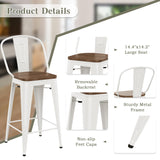 Yongqiang 30 inch Bar Stools Set of 4 Farmhouse Bar Height Stools High Back Kitchen Bar Chairs Cream White Metal Barstools with Large Wooden Seat Yongqiang