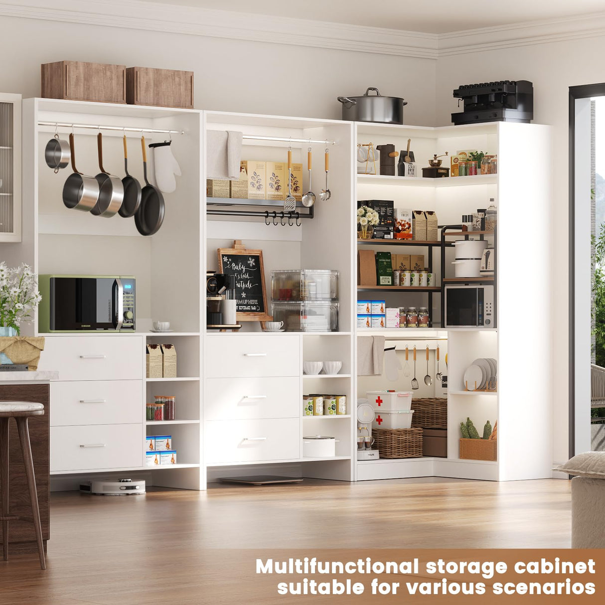 Aheaplus Closet System with 6 Drawers, 4 Hanging Rods & Corner Tower, Corner Closet System with Hanging, 92.6" L-Shaped Walk-In Wardrobe Organizer, 2000+ lbs Capacity, Set of 3, White Aheaplus