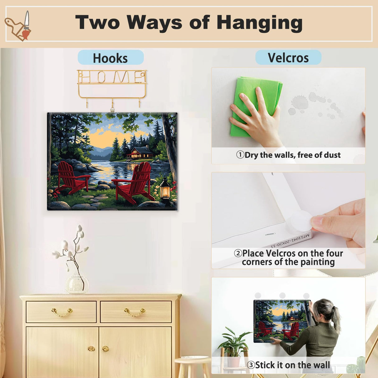 EOBROMD Framed Paint by Numbers Kits for Adults Lake, DIY Kits Crafts for Beginner on Stretched Canvas, 3 Paint Brushes and Acrylic Paint for Home Decor 16x12inch EOBROMD