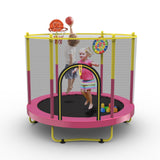 72" Trampoline for Kids with Net,6 FT Indoor & Outdoor Small Toddler Trampoline with Basketball Hoop & Dart Board for Ages 1-8, Birthday Gifts for Boys & Girls, Baby Toddler Christmas Toys Pink Sedeke