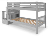 Bedz King Stairway Bunk Beds Twin over Twin with 3 Drawers in the Steps, Gray Bedz King