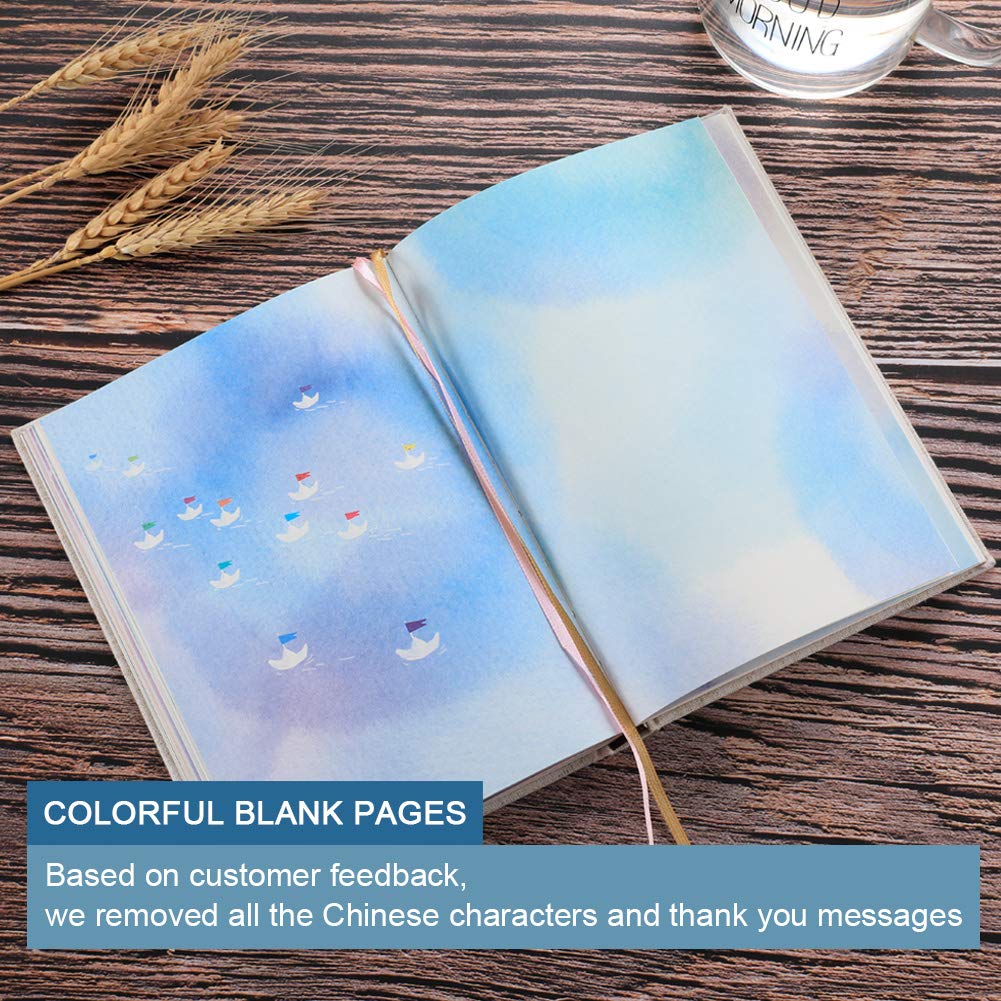 Siixu Colorful Blank Notebook, Unruled Personal Diary Journals to Write in for Women, Hardcover Writing Notepad Gift, Unique Watercolor Design, 192 Pages, 2 Bookmarks, Unlined SIIXU