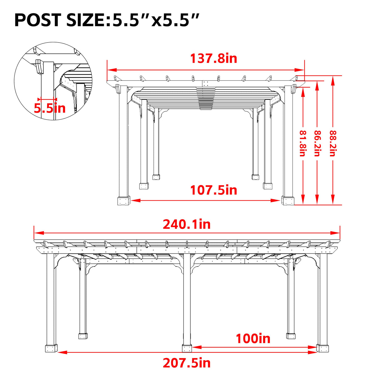 VEIKOU 12x20 FT Cedar Wood Pergola, Outdoor Pergola with 5.5” Thick Snow Wind Support Structure, Pergola Kits with Stakes, Slatted for Patio, Backyard, Garden VEIKOU