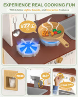 Babytronic Kids Play Kitchen, Wooden Kitchen Playset for Kids Ages 3+ with Real Lights, Sounds, Stove, Sink, Oven, and 30 Pcs Accessories, Toys Kitchen Small Pretend Play Kitchen for Toddlers (White) Babytronic