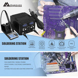MYPOUOS 2 IN 1 750W LED Digital Soldering Station Hot Air Gun Rework Station Electric Soldering Iron For Phone PCB IC SMD BGA Welding SET 110V (8588D SET1) MYPOUOS
