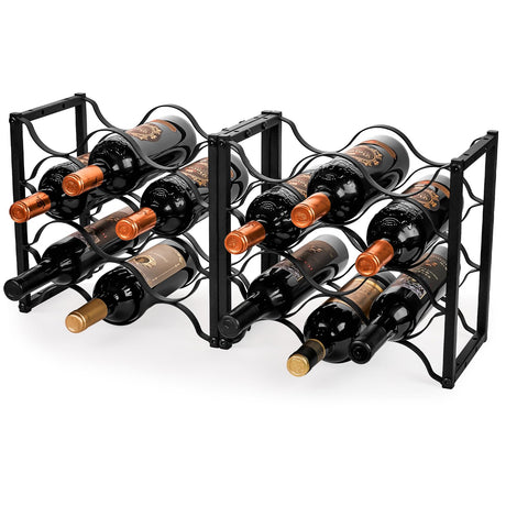 KAHLHAK Countertop Wine Rack - 9 Bottle Freestanding Modern Black Metal Wine Holder - 3 Tier Tabletop Wine Stand for Cabinet, Pantry, Bar - Durable & Space-Saving Wine Storage Organizer (2) KAHLHAK