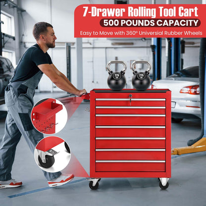 7-Drawer Metal Rolling Tool Chest with Wheels,Heavy Duty Tool Storage Cabinet with Locking System,Toolbox with Wheels for Garage, Warehouse, Workshop, Repair Shop - WoodArtSupply