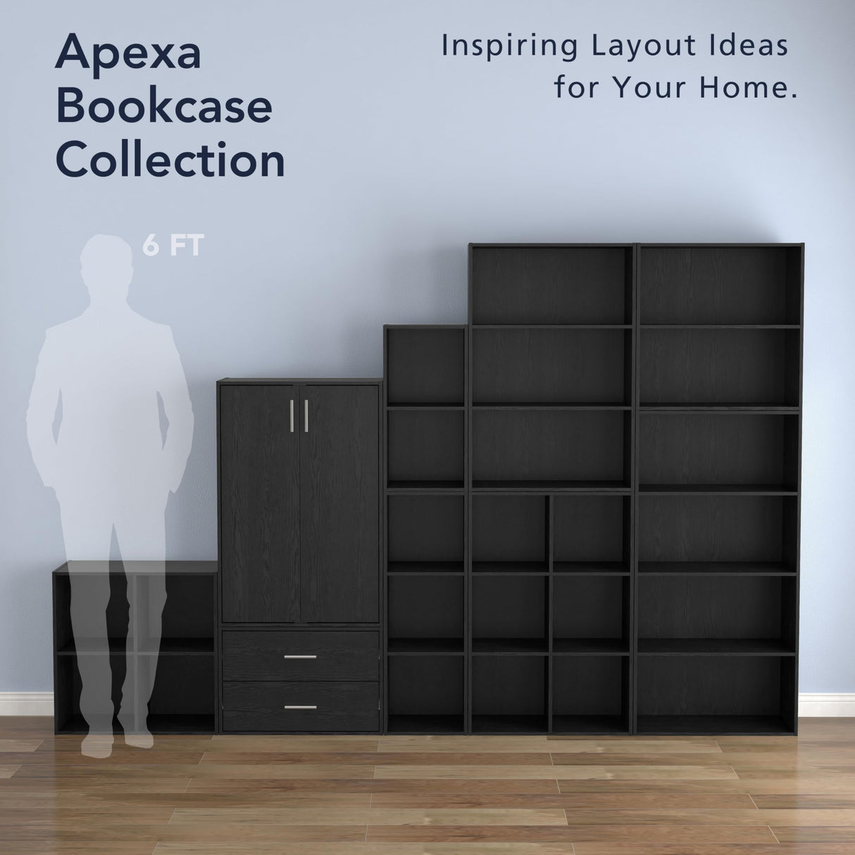 HOMES: INSIDE + OUT Apexa 4 Cube Storage Organizer Shelves, Stackable Wood Bookcase Fits Cubby Bins for Organization, Dorm Teen Room Decor & Home Office, Black HOMES: INSIDE + OUT