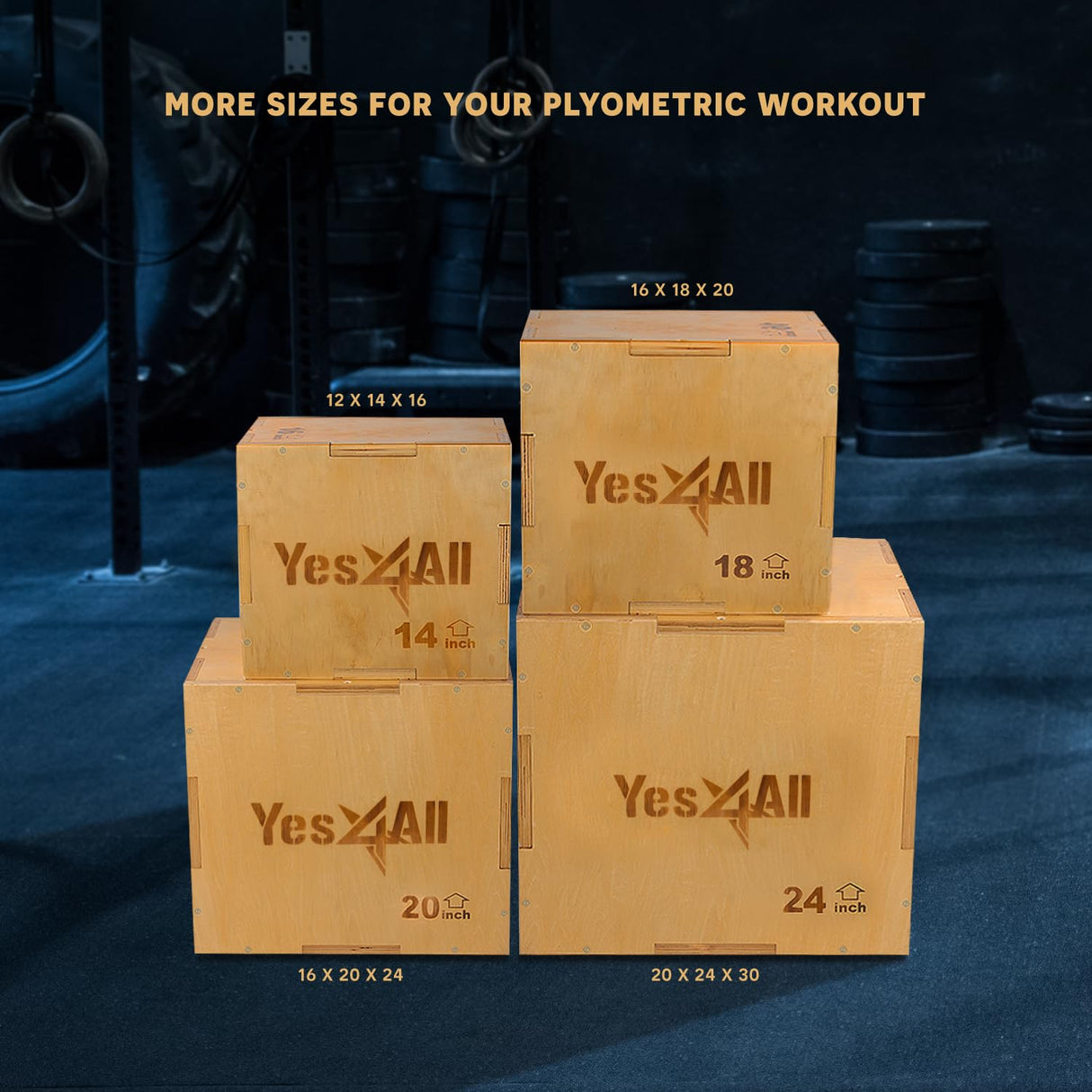 Yes4All 3 in 1 Wooden Plyo Box, Plyometric Box for Home Gym and Outdoor Workouts - 24x20x16" Yes4All