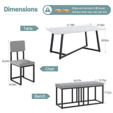 HUGROVE 6-Piece Dining Table Set, 51.18'' Faux Marble Rectangular Table with 4 Linen Upholstered Dining Chairs and Bench, Modern Kitchen & Dining Room Furniture for Family Gathering HUGROVE