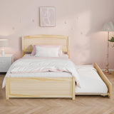 TOLEAD Daybed with Trundle, Twin Size Pull Out Bed, Solid Wood Extendable Day Bed with Trundle, Include Slat Support (Natural, Trundle) TOLEAD