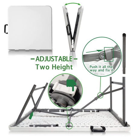 HYMnature Folding Table 4ft Heavy Duty Folding Tables Indoor Outdoor Plastic Dining Table Portable Folding Square Card Table w/Handle for Picnic, Party, Camping (4 FT) HYMnature