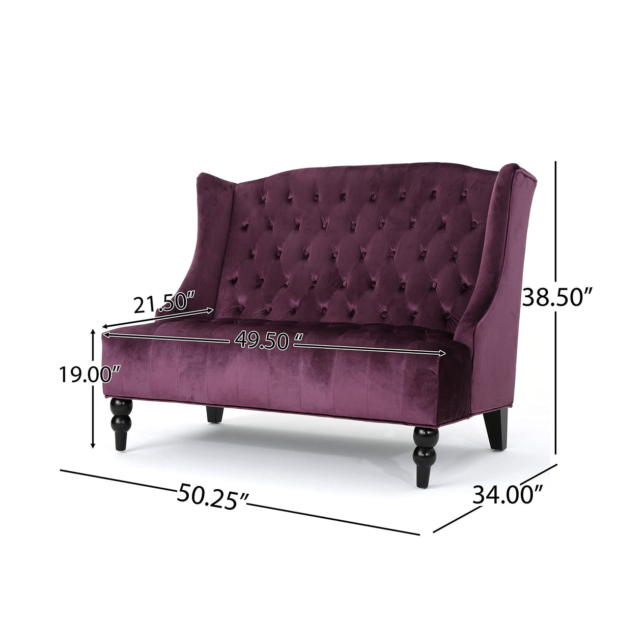 Christopher Knight Home GDFStudio Leona Modern Glam Tufted Velvet Wingback Loveseat, Raisin and Dark Brown GDFStudio
