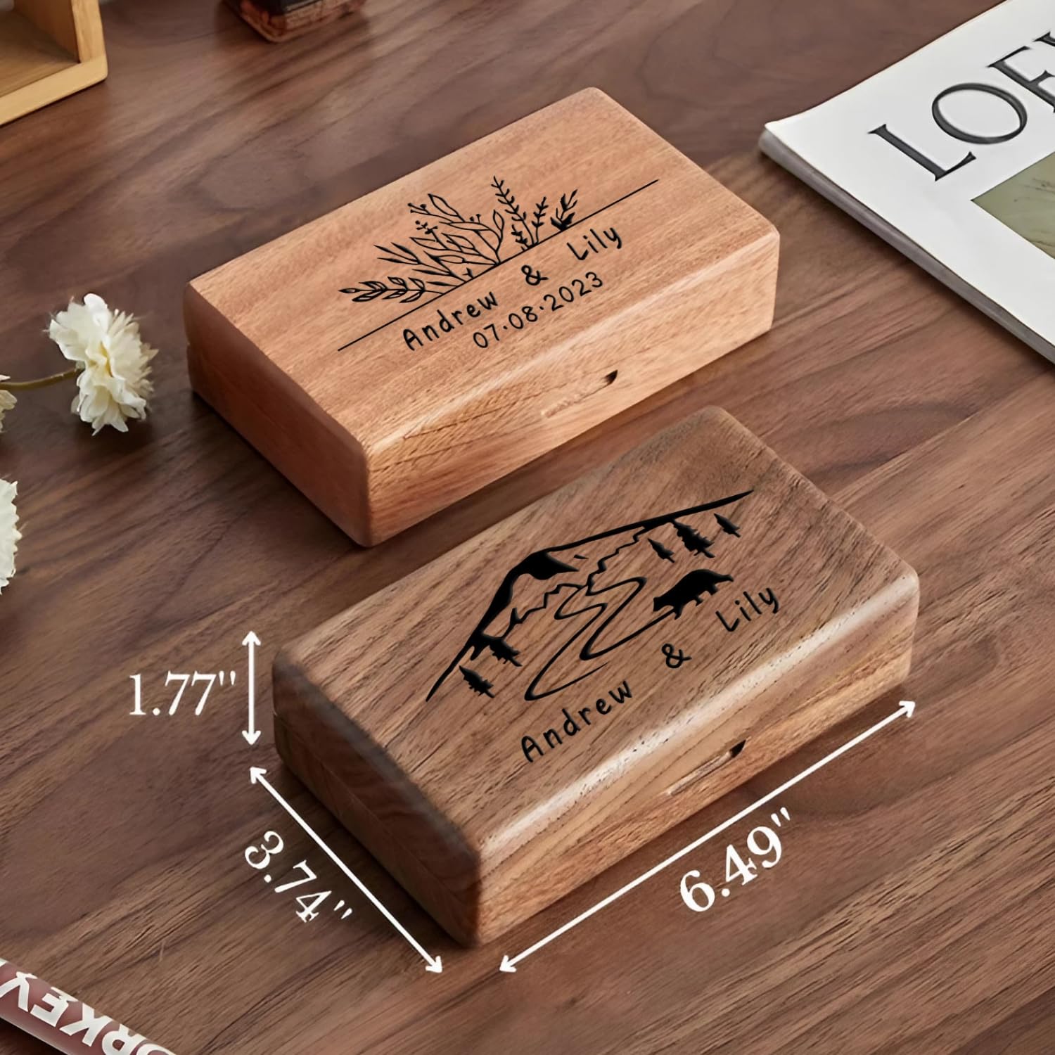 BOWIPOR Personalized Gifts for Women, Custom Jewelry Box Wooden with Birth Flower Name, Birthday Gifts, Wedding Gift for Bridesmaids, Mom Gifts for - WoodArtSupply