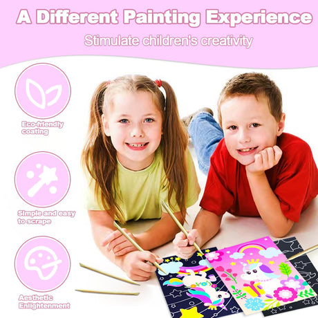 BAOXUE Scratch Art for Kids, Unicorns Black Rainbow Scratch Art Paper Set-Arts and Crafts & Supplies, DIY Activity & Party Games, Unicorn Art Gifts for Toddlers, Girls & Boys BAOXUE