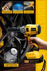 SKOVENSY Cordless Impact Wrench 258Ft-lb（350N.m）, 1/2 Impact Gun, 2 Batteries, Pistola de Impacto, with 5 Sockets, Electric Impact Driver for Car Tires and Home YELLOW SKOVENSY