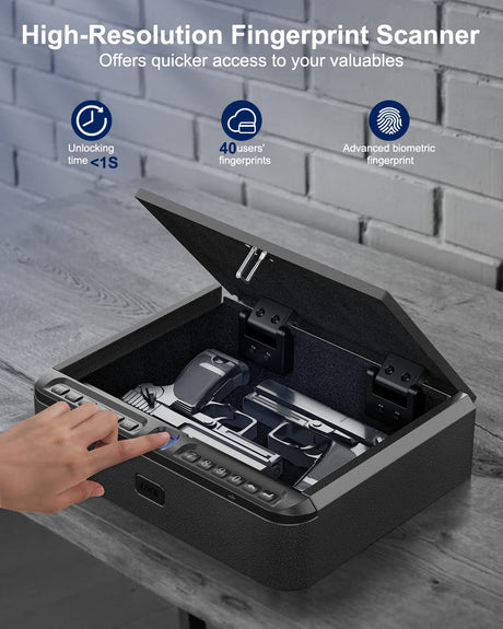 BILLCONCH Gun Safe for Handgun - Biometric Gun Safe 4 Ways Quick Access with Fingerprint/Full-digital Keypad/Key/APP Lock Handgun Pistol Safe for Nightstand Bedside Home Car BILLCONCH