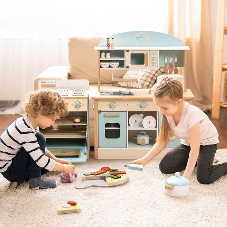 ROBOTIME Wooden Toddler & Kids Kitchen Playset, Wooden Kitchen Toy Playset with Oven, Fridge and Washing Machine, Wooden Kitchen Set Gift for 3+ Year Old Kids, Girls & Boys ROBOTIME