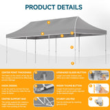 Hoteel Canopy 10x30 Heavy Duty Pop Up Canopy Tent with 8 Sidewalls,UPF50+ and Waterproof 1500mm,3 Height Adjustable,Upgraded Hexagonal Pipe,Commercial Instant Tent,for Picnic,Parties,Wedding,Grey Hoteel
