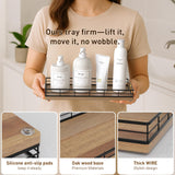 Toilet Paper Basket Organizer – Acacia Wood Toilet Tank Tray with Metal Frame, Back of Tank or Top Bathroom Counter Storage – Black & Acacia Modern Decor Focusonit