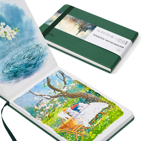 Lightwish Watercolor Journal, 100% Cotton Hot Press Art Supplies Watercolor Paper7.6” x 5.1”, 20 Sheets (140lb/300gsm), Acid-Free for Watercolors, Gouache, Acrylics LIGHTWISH