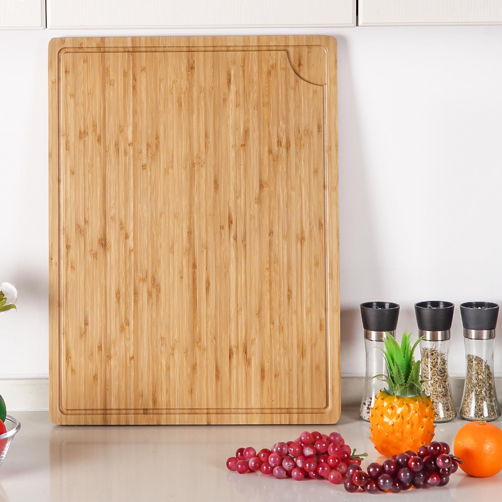 Extra Large Bamboo Wood Cutting Board, 24 x 18 Inch Kitchen Wooden Chopping Board with Juice Groove, Reversible Butcher Block Cutting Board for Meat, Turkey Carving - WoodArtSupply