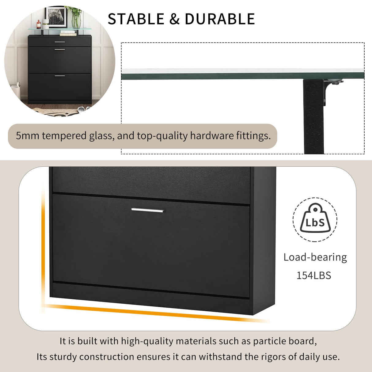 Merax Free Standing Shoe Rack with LED Light and 2 Flip Drawers, Tempered Glass Top Storage Cabinet Slim Entryway Organizer for Hallway, 35 inch Length, Black Merax