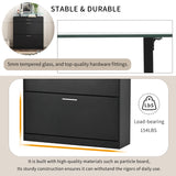Merax Free Standing Shoe Rack with LED Light and 2 Flip Drawers, Tempered Glass Top Storage Cabinet Slim Entryway Organizer for Hallway, 35 inch Length, Black Merax