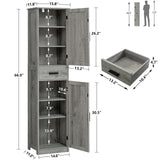 Tall Grey Bathroom Cabinet with 6 Shelves, 2 Doors & Drawer for Narrow Spaces WEENFON