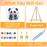 Mandun Paint by Numbers Kit for Kids with Frame, Panda Paint by Numbers for Kids Ages 4-8-12, DIY Panda Acrylic Oil Painting for Home Wall Art Decor Gift 7.8x7.8 inch (with Frame Easel) Mandun
