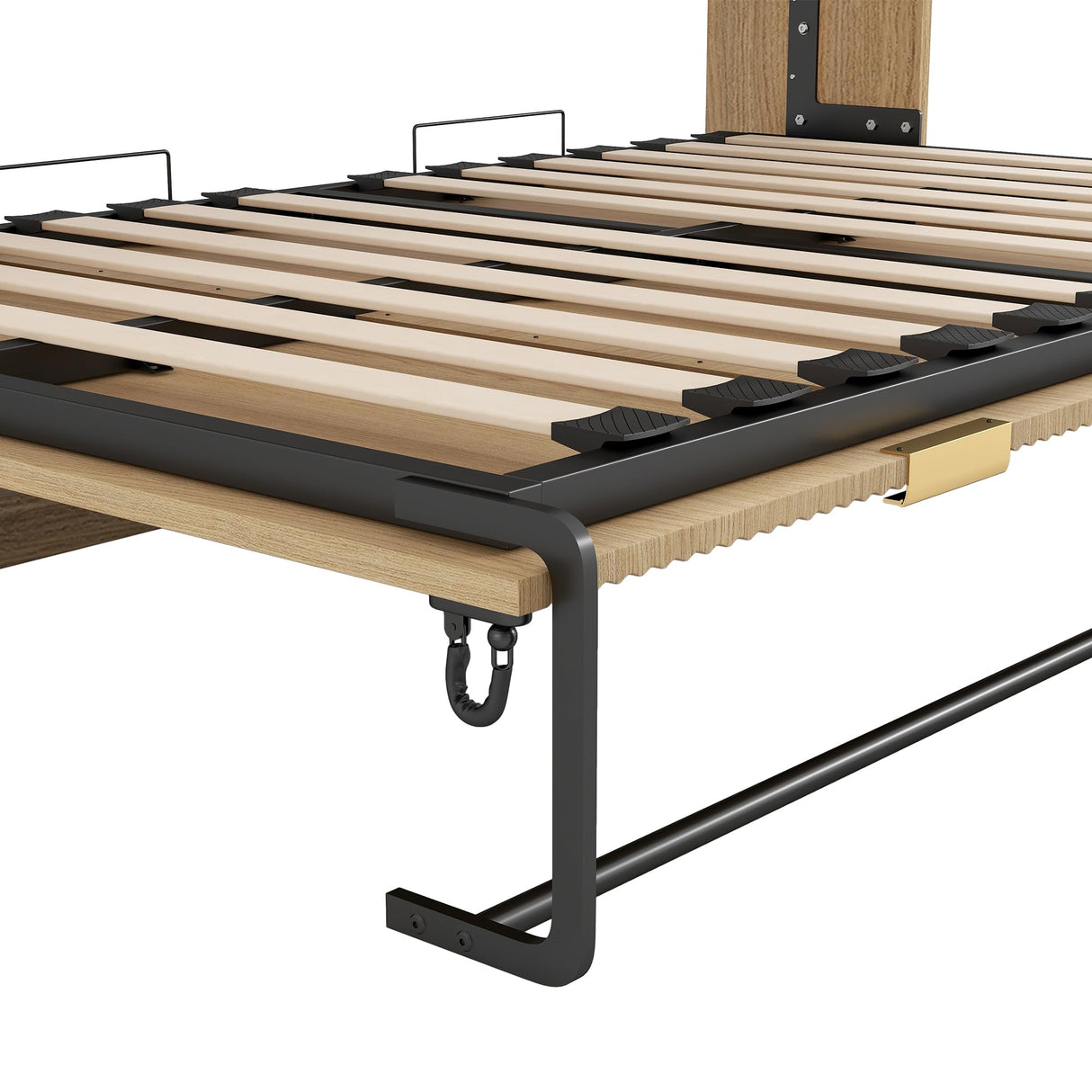 Twin XL Horizontal Murphy Bed with LED Lighting,Wood Space-Saving Hideaway Folding Fluted Murphy Wall Bed Cabinet for Adults MERITLINE