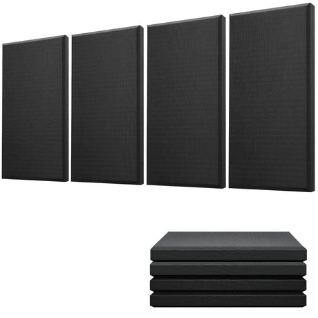 Moukey Acoustic Panels 4 PCS, 2.4“ Thick Fiberglass Soundproof Wall Panels 24''x12'', Self-adhesive Sound Absorbing Panels for Studios, Office, Home Theater (Black) Moukey