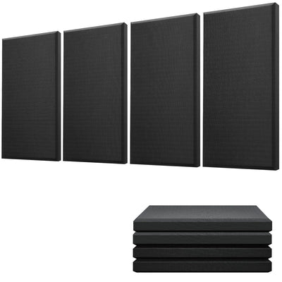 Moukey Acoustic Panels 4 PCS, 2.4“ Thick Fiberglass Soundproof Wall Panels 24''x12'', Self-adhesive Sound Absorbing Panels for Studios, Office, Home Theater (Black)