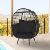 Tangkula PE Wicker Egg Chair, Patiojoy Oversized Indoor Outdoor Patio Lounge Chair with Cushions and Pillows, Steel Frame Basket Chair for Garden, Deck, Balcony, Living Room (Black) Tangkula