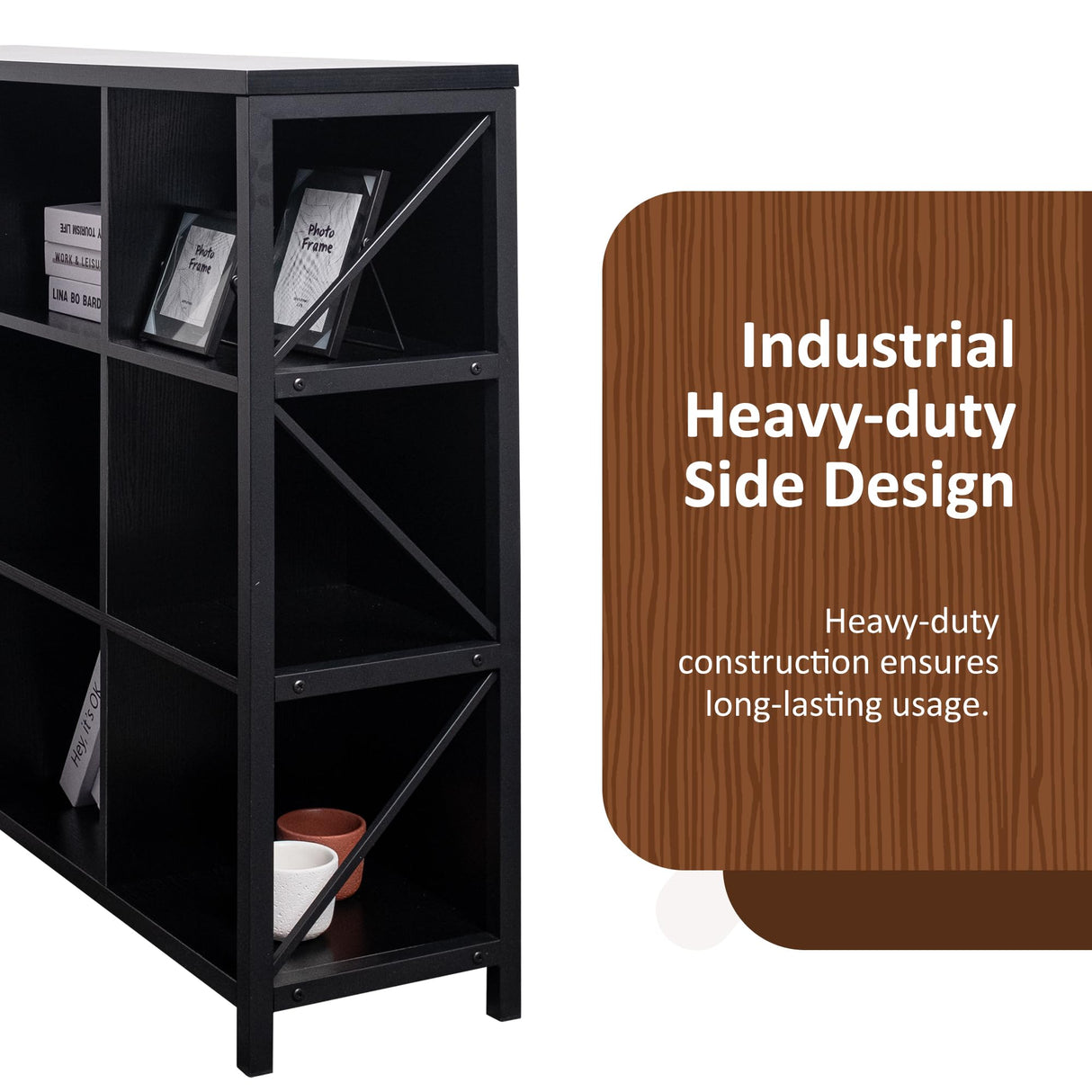 VAKATRELL 12 Cube Storage Organizer Bookshelf, Industrial Horizontal Bookcase, Accent Cubby Shelf, Corner Bookcase for Living Room, Home Office, 11.8" D x 47.6" W x 38.2" H, Black VAKATRELL