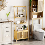 Bookcase with Drawers, 4-Tier Bamboo Bookshelf Ladder Shelf with 6 Hooks, Tall Narrow Book Shelf, 24.8"L x 10.6"W x 59.5"H, Standing Storage Organizer for Living Room, Home Office, Bedroom, Bathroom oakvivo