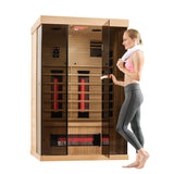 BNEHS Infrared Sauna, 1-2 Person Home Sauna with 10 Minutes Warm-up Heater Tube& Carbon Panels, Personal Sauna for Home with Door Handle to Hold Cell Phones and IPad, Panoramic Tempered Glass BNEHS