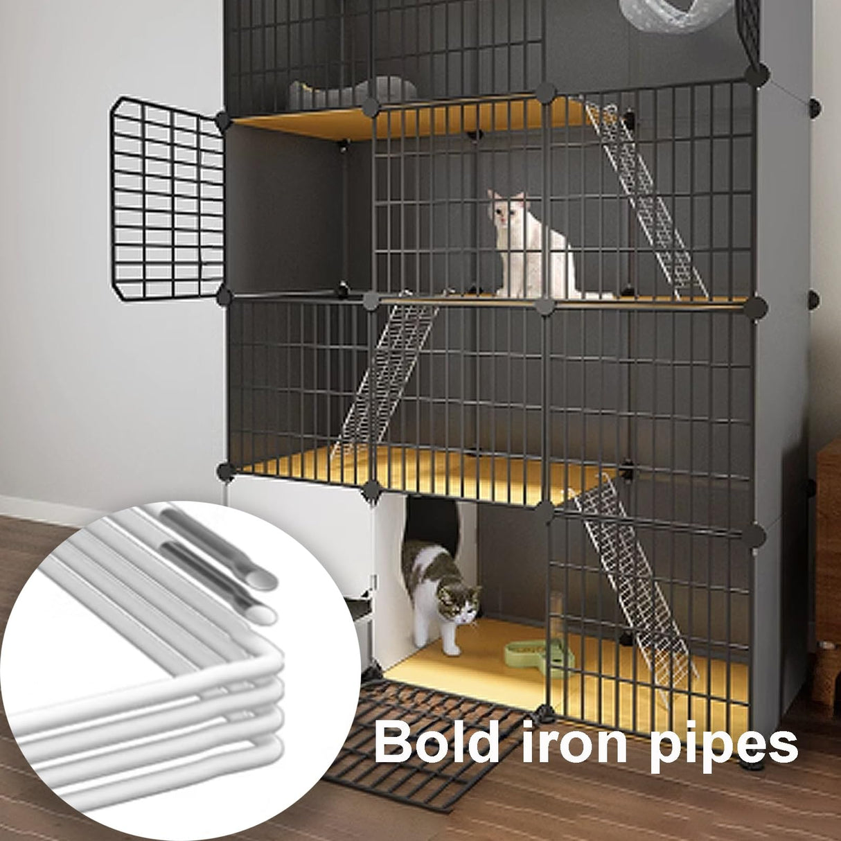 GUQASDV Black Cat Cage, Catio Indoor Cat Enclosure, Enclosed Cat Playpen, Cat Crate with Enclosed Litter Box for Ferret, Chinchilla, Rabbit, Small Animals(111x39x111cm) GUQASDV