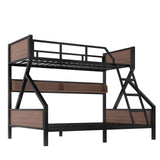 Twin XL Over Queen Bunk Bed with Storage Shelf and RGB LED Lights, Adults Bunk Bed with Angle Padded Ladder, Heavy Duty Bunk Beds with Noise-Reducing Rubber Stoppers, Black Bellemave